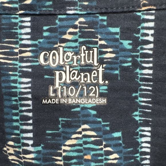 Colorful Planet Boys Size 10/12 Blue Geo Button Up Shirt Short Sleeve Artsy - Picture 2 of 9